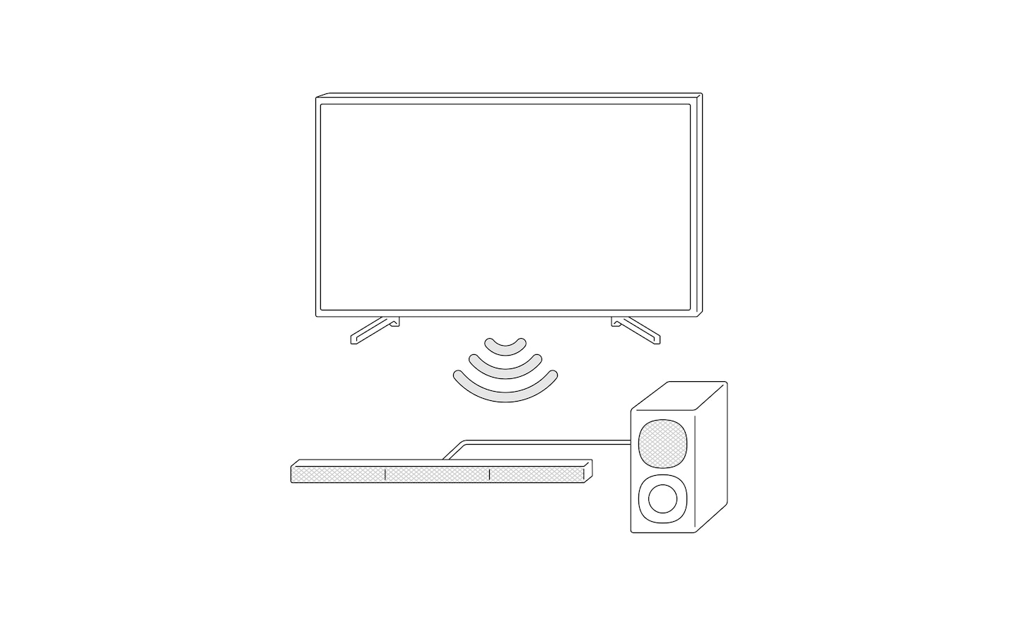 Ilustración que muestra la conexión inalámbrica entre un televisor y la HT-S40R